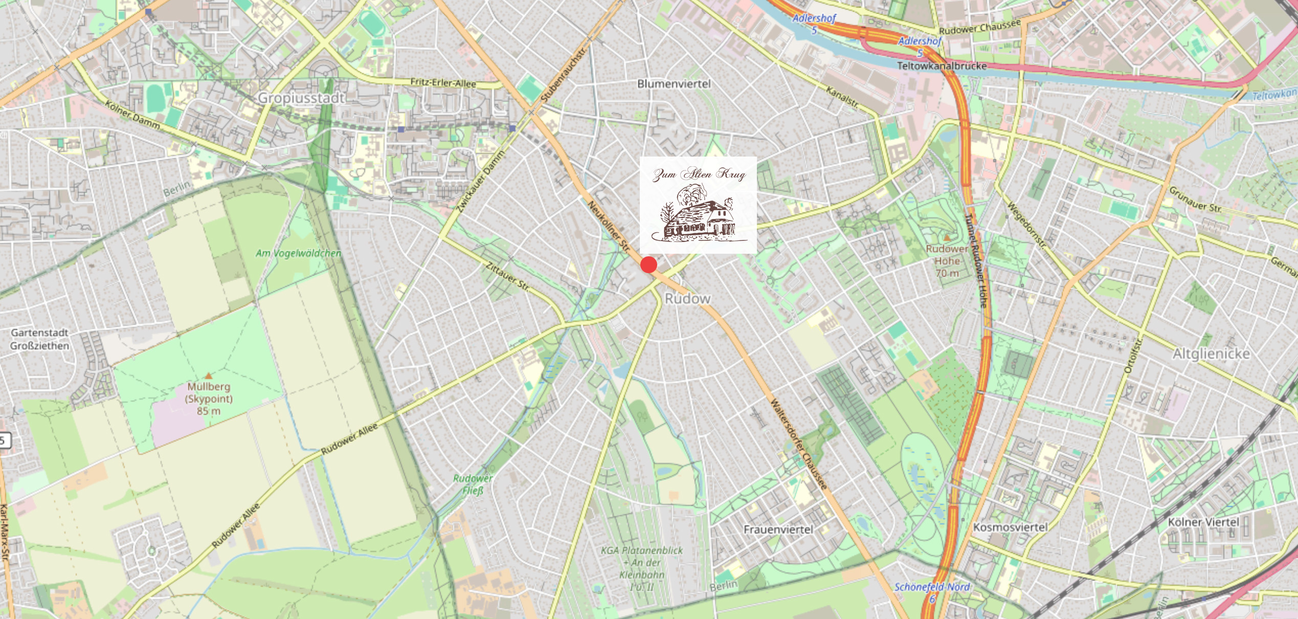 karte von rudow mit dem restaurant zum alten krug